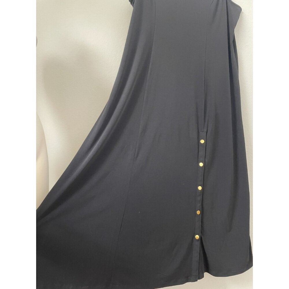 Susan Graver Womens XL Black Sleeveless V Neck Maxi Dress Button Accent Stretch - Picture 6 of 7